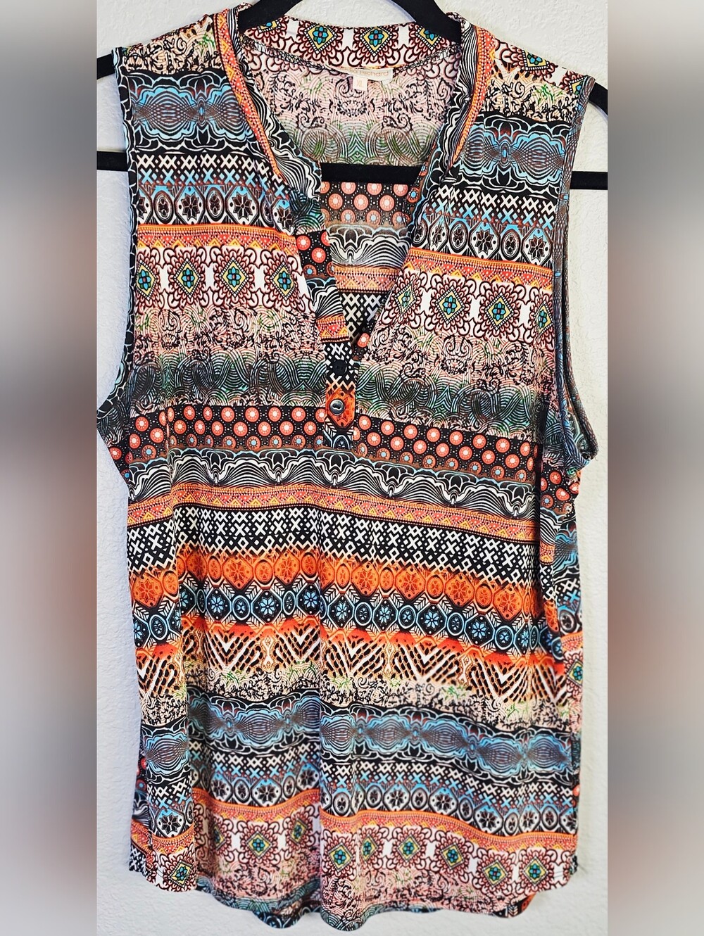 Claudia Richard XL Boho Geometric Print Sleeveless Tunic Top